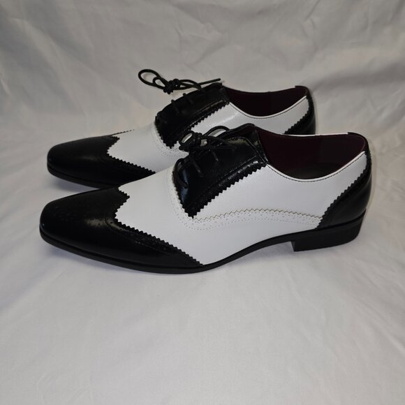 Lace Up Oxford Dress Shoe in Black & White, Men's EU Size 45, New - Picture 4 of 8